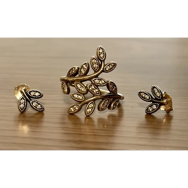 Authentic PANDORA “Sparkling Leaves” Ring & Earring Set -Sterling & CZ's -Sz 7.5 - Image 2