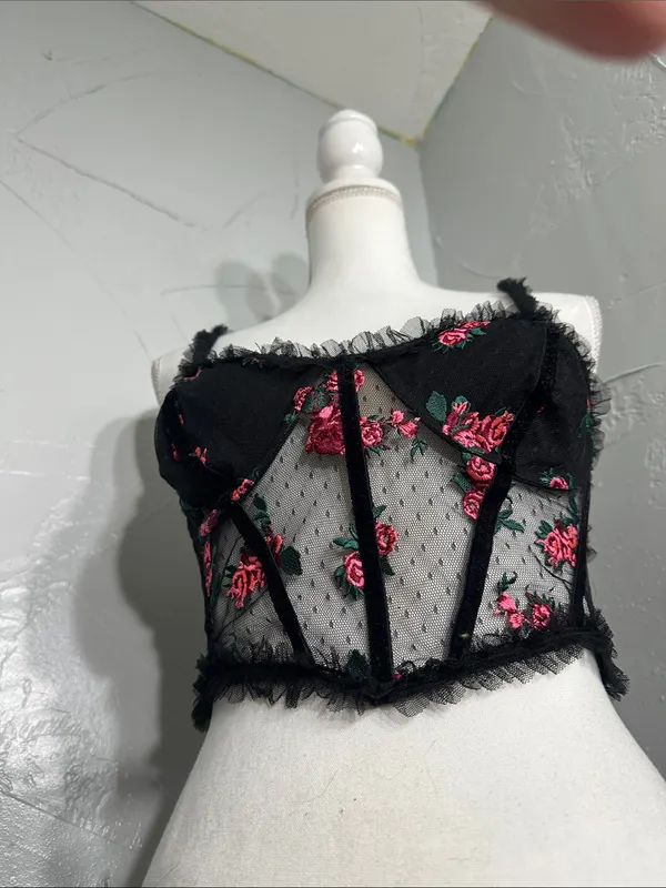 For Love And Lemons Black Floral Embroidered Lace Bustier - Image 7