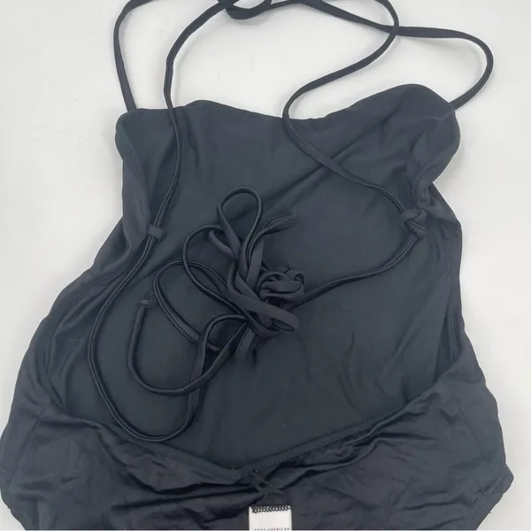 Good American NEW Swimsuit Medium One Piece Shine Barely There Black Tie NWOT - Image 9