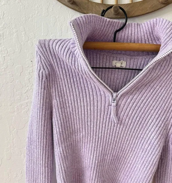 Aerie late night quarter zip sweater lilac purple butter soft form fit M - Image 3