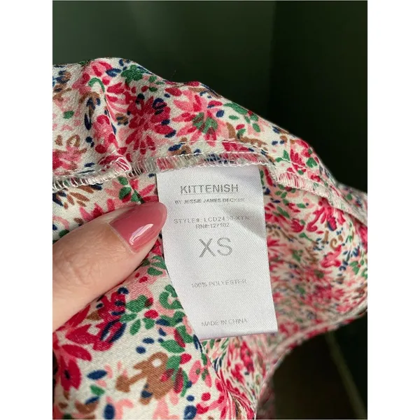 Kittenish Sweetheart Slip Cinched Midi Slide Slit Dress Ditsy Floral Size XS - Image 8