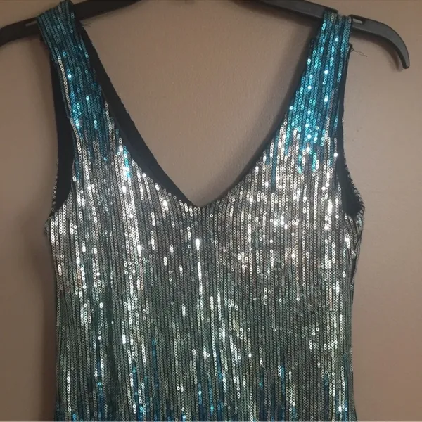 As You Wish Blue Silver Ombré Sequin Mini Dress XS Y2K Party Club NYE - Image 3