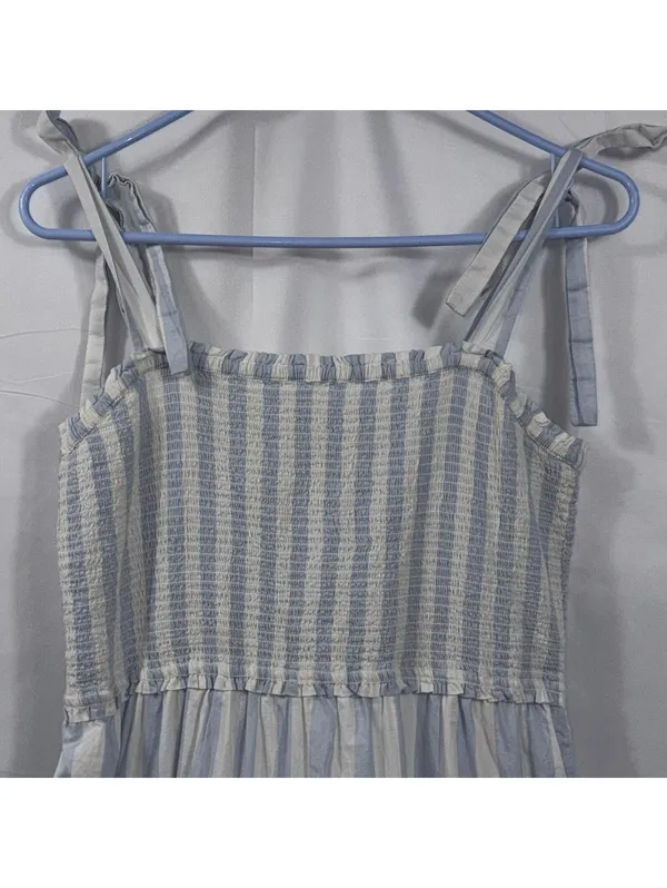 J.Crew Blue White Stripe Smocked Tiered Maxi Dress Women’s Size Medium - Image 2