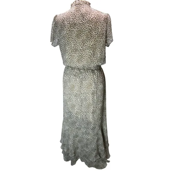 Lovestitch Leopard Print High Low Maxi Dress Brown Tan Smocked Waist Medium - Image 3