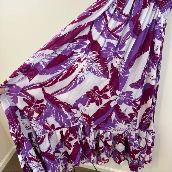 Free People Intimately Heat Wave Smocked Floral Maxi Dress Ruffle Size Small - Image 3