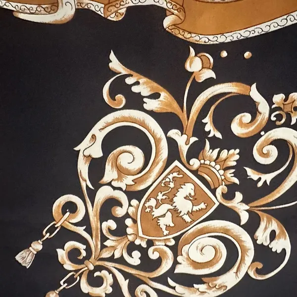 Elegant Black and Brown Scarf with Intricate Design Poly Satiny - Image 5