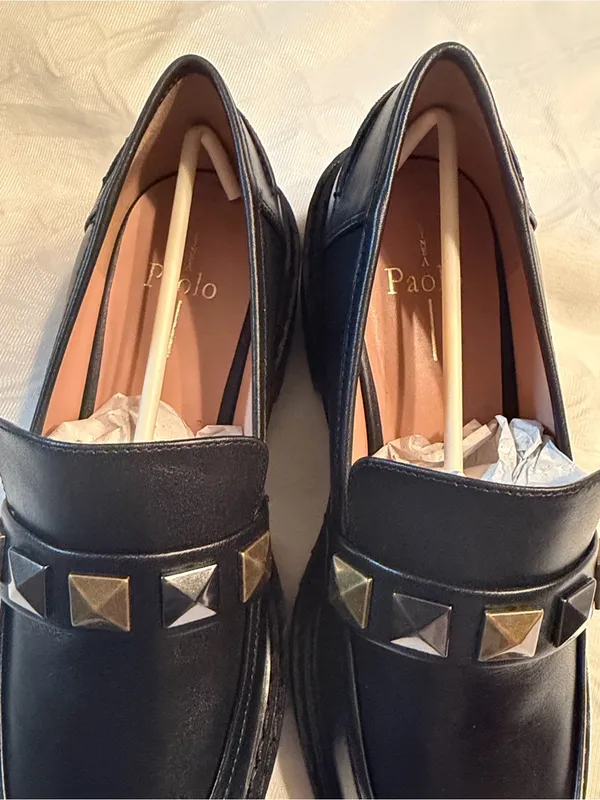 Linea Paola Black Studded Platform Leather Loafer Sz 9.5M - Image 6