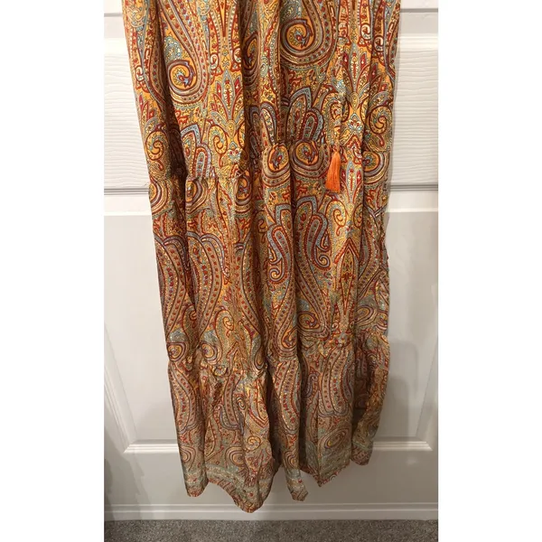 NWOT Rhea Made in India Silk Blend Paisley Halter Maxi Dress Boho Festival, S - Image 4