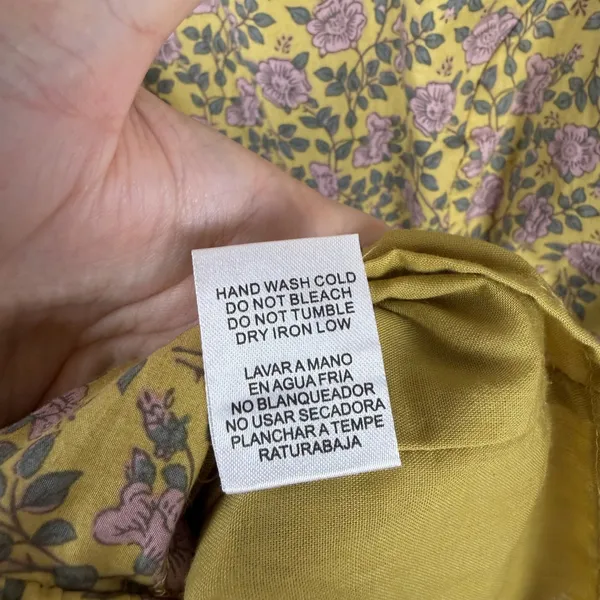 Aureum Ruched Sash Mini Dress Size XS Yellow Floral Cottage Feminine Prairie‎ - Image 9