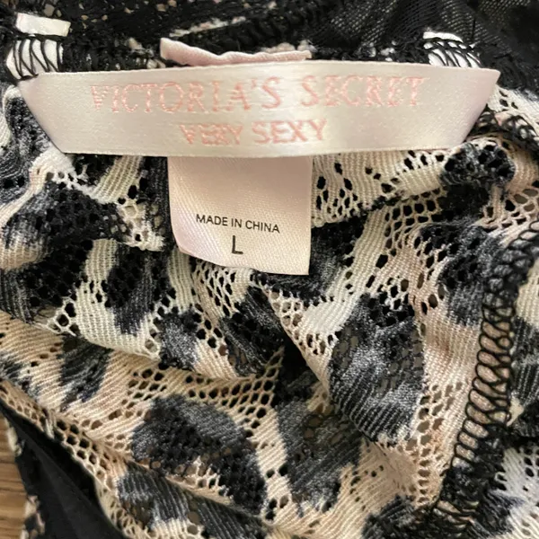 Victoria’s Secret Cheetah Print Lace Mesh Chemise Nightie Black Tan Large - Image 10