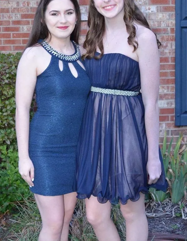 Navy Blue Strapless Homecoming Dress - Image 4