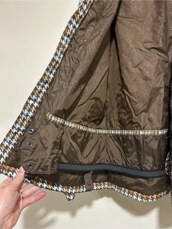 Burton Womens Vintage Houndstooth Plaid Snowboard Ski Jacket Blue Brown Medium - Image 5