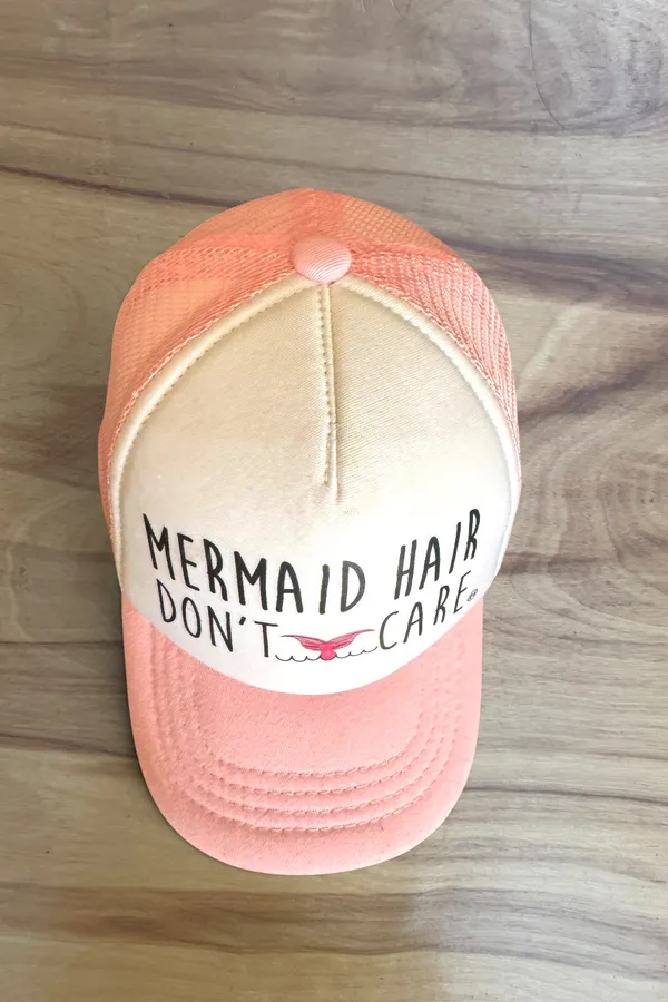 Grom Squad Girls Mermaid Hair Don’t Care Trucker Hat Pink 6-18M Adjustable 2T 3T 4T - Image 4