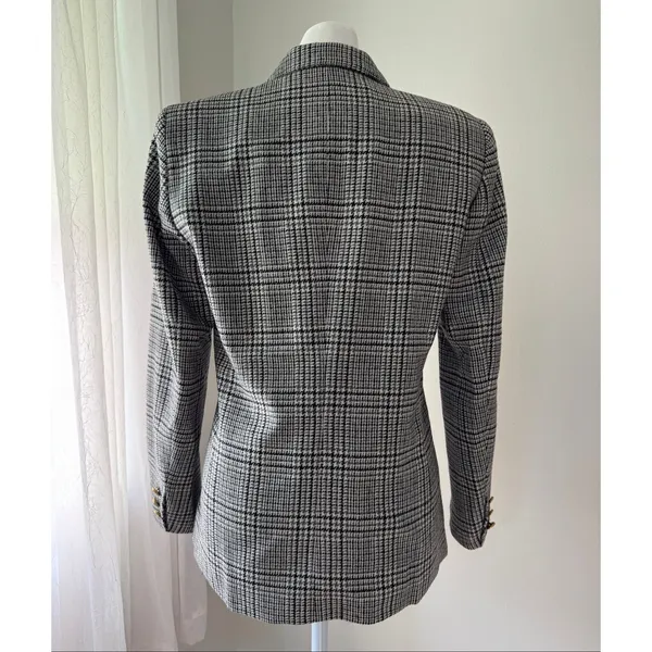 Vintage Y2K Petite Haberdashery Black & White Wool Houndstooth Plaid Blazer - Image 6