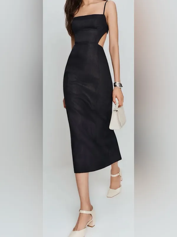 NEW Reformation Asher Linen cutout midi Dress Black - Image 3