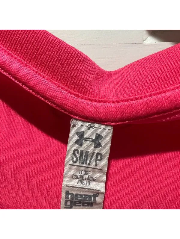 Hot Pink Women’s Under Armour V-Neck Dri-Fit Workout T-Shirt Size Small - Image 3