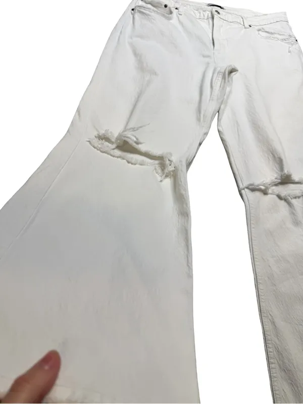 🤍✨ Abercrombie & Fitch The‎ Baggy Low Rise Distressed White Jeans 32/14R 🌴🩶 - Image 3