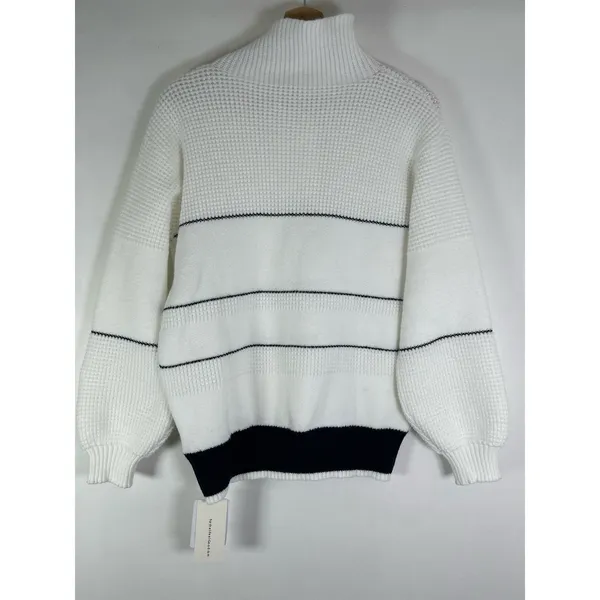 Commense White & Navy Open Collar 1/4 Button Up Sweater S NWT - Image 8
