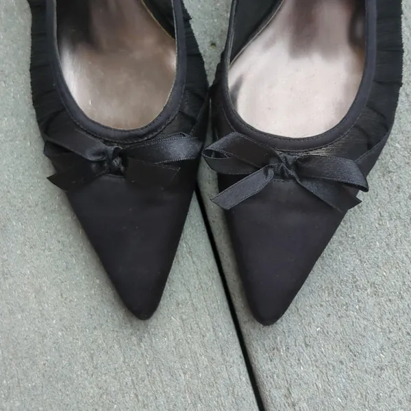 Metaphor Satin and Mesh Pointed Toe Heels with Bow - Image 10