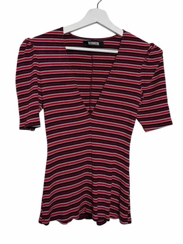 Reformation Striped V-Neck Top - Image 2