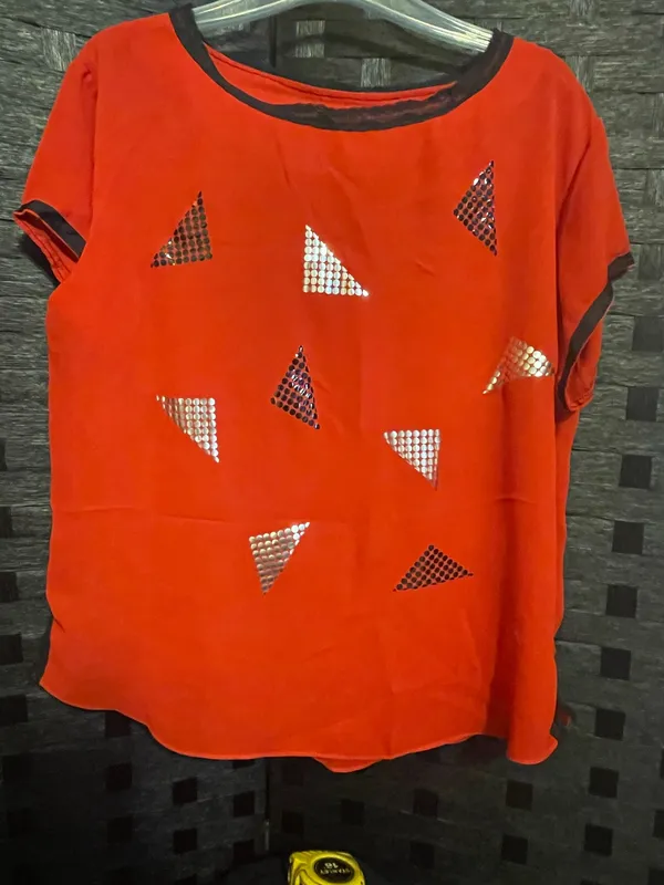 Vintage Jon Woods Shirt New York Red Black Lace 70's Sheer Womens Top Classic - Image 3