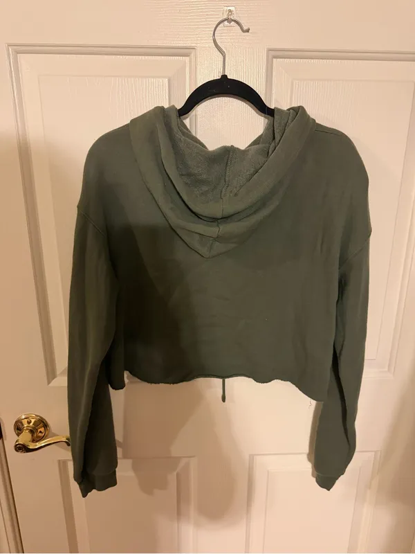 Bella Canvas Olive Green Cropped Hoodie with Navy 'ROGUE' Print - Image 3