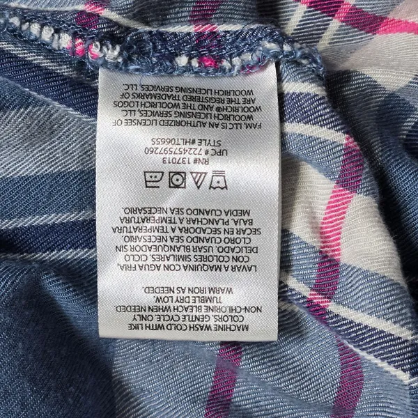 Woolrich Plaid‎ Button Down Shirt Womens M Blue Pink Long Sleeve Rayon - Image 7