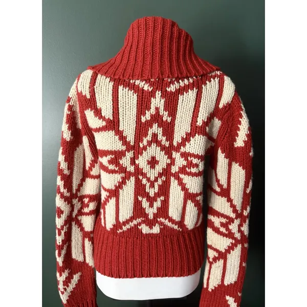 American Eagle Y2K Cardigan Womens Size M Red Snowflake Fair Isle Chunky Knit - Image 8