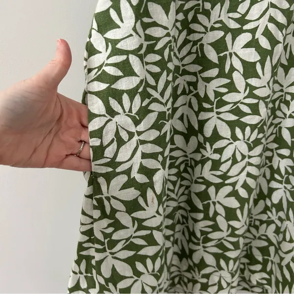 Abercrombie & Fitch Green White Linen Leaf Print Convertible Mini Dress L - Image 4