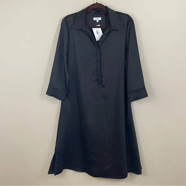 S’EDGE Black Satin 3/4‎ Sleeve Midi Dress NWT Size Medium - Image 2
