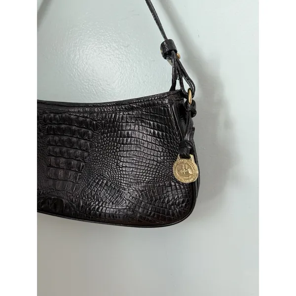 Brahmin black Anytime‎ Mini Melborn Croc Leather Shoulder Bag Hobo Luxury - Image 2