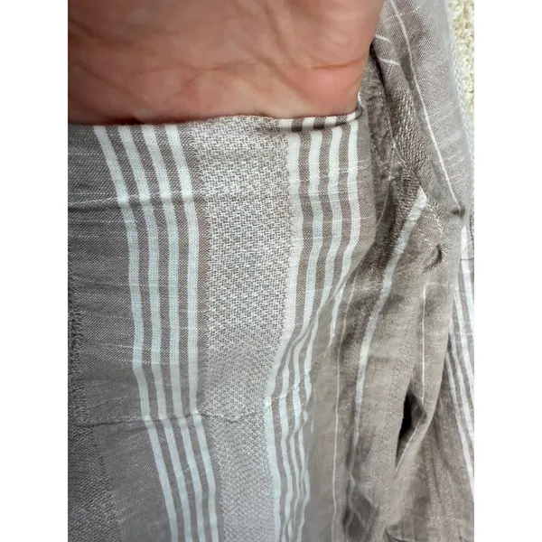 d-a-s-h cotton top tan white striped roll tab 3/4 sleeve‎ button down shirt M - Image 4