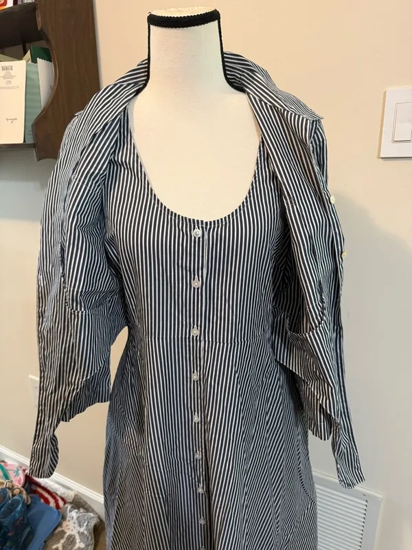 Brooks Brothers | Dark Blue and White Striped Tie-Waist Shirt Dress size 8 - Image 8