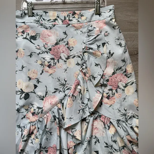 Milk & Honey, Asymmetrical Pink and Blue Wrap Maxi Skirt - Image 3