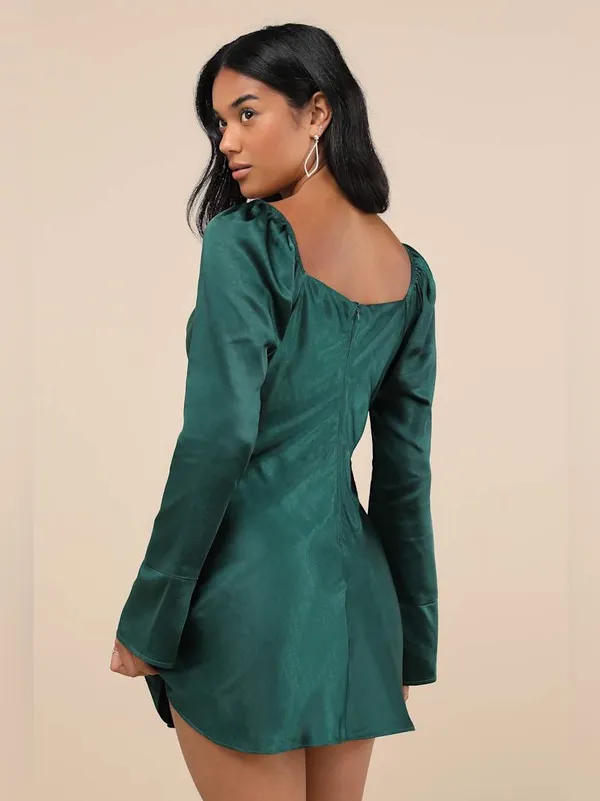 LULU’S Sensational Fate Emerald Green Satin Cowl Neck Mini Dress - Image 4