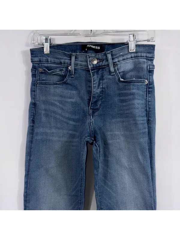 Express Cropped Legging Mid Rise Jeans Size 4 Stretch - Image 2