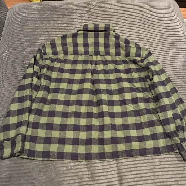 Madewell Flannel Crop Button Up Shirt Green Plaid Long Sleeve Womens Small - Image 11