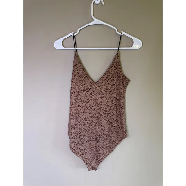 Gaze Womens XS Leopard Print Bodysuit Tan Black V-Neck Spaghetti Strap - Image 3
