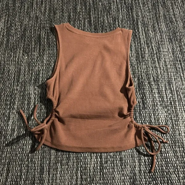 Zara ribbed cinch side Tank Top brown - Image 2