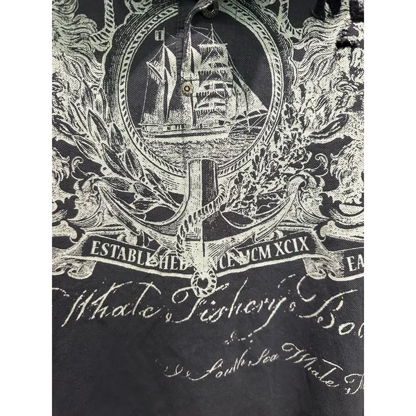 Y2K Nautica Tattoo Print 3D Distressed Oversized Short Sleeve Polo Shirt - Image 4