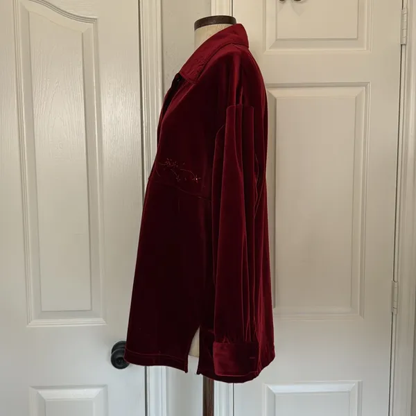 Vintage Y2K velvet beaded button down shirt Red Size XL - Image 6