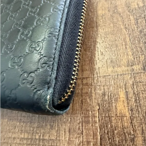 Gucci Guccissima Zip Around Wallet Black Leather GG Embossed Long Wallet - Image 8