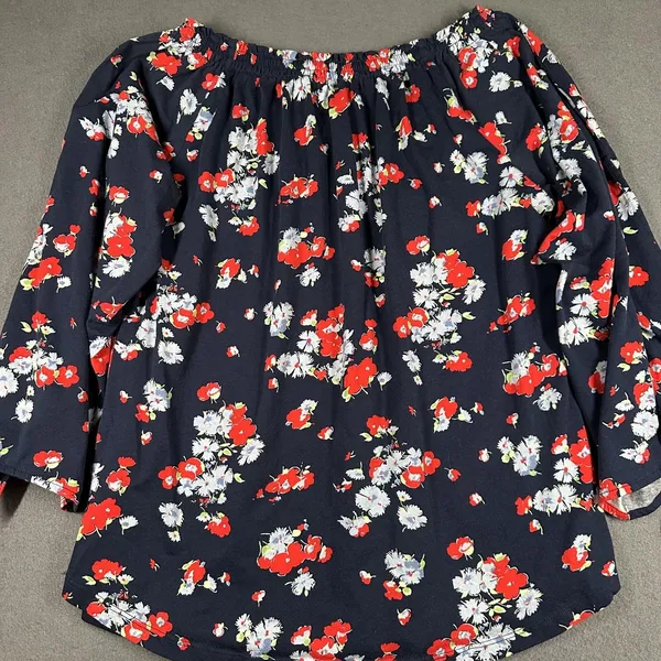 Lauren Ralph‎ Lauren Blouse Womens Large Blue Floral Off Shoulder 3/4 Sleeve - Image 9
