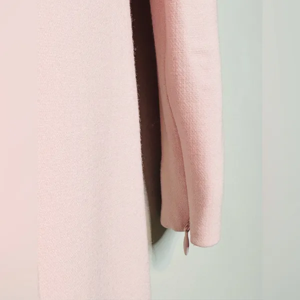 Worth Blush Pastel Pink Beaded Collar Wool Blend Shift Long Sleeve Dress - Image 8