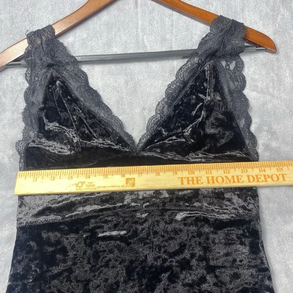 Free People Black Velvet Tank Top mini dress Small Babydoll Lace Romantic Whimsy - Image 6