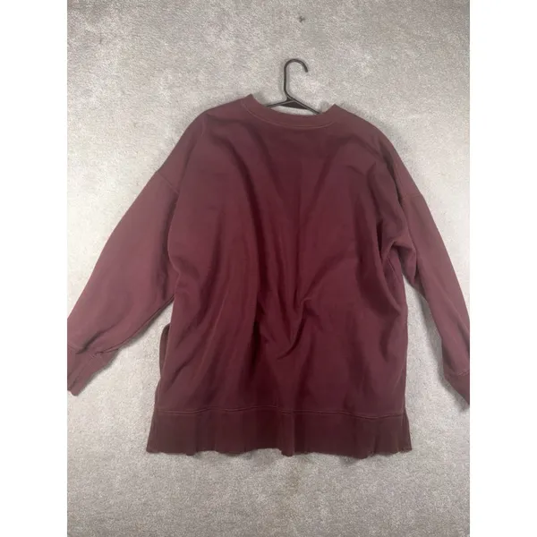 Aerie Women Sweatshirt L Burgundy Oversized Crewneck Fleece Pullover Cozy Loung - Image 9