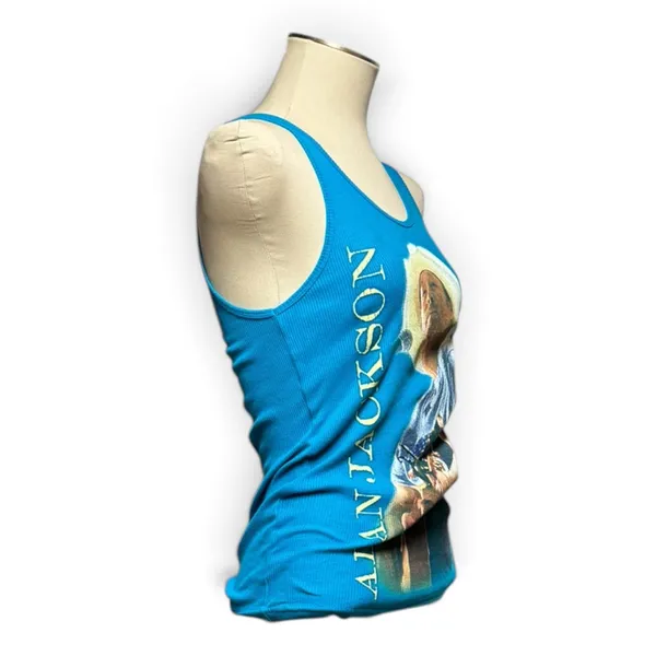 Alan Jackson Vintage 90s Country Music Concert Ribbed Tank Top Blue Large - Image 5