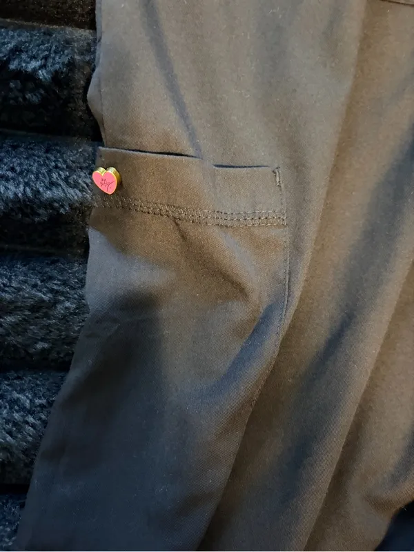 Betsey Johnson Black Drawstring Cargo Scrub Pants with Pink Heart Accents - Image 8