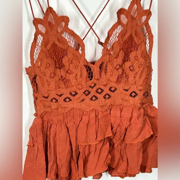 NWT Free People Adella Cami XS Winding Roads Rust Lace Peplum Top - Image 15