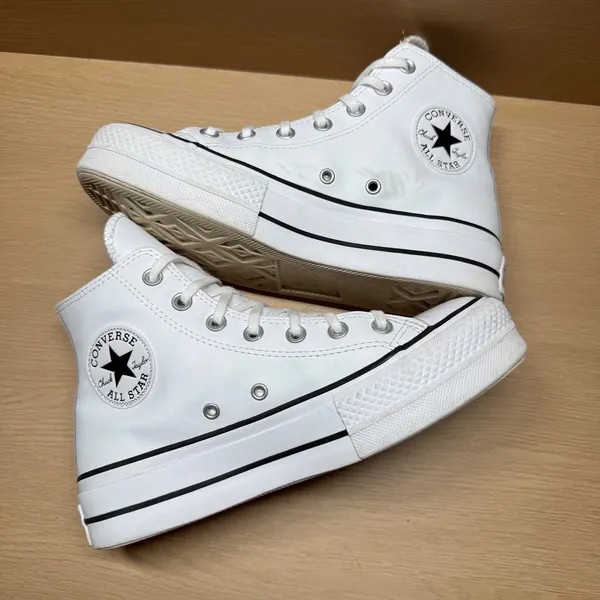 Converse‎ Chuck Taylor All Star Platform High Top White Leather Sneakers Women 7 - Image 5